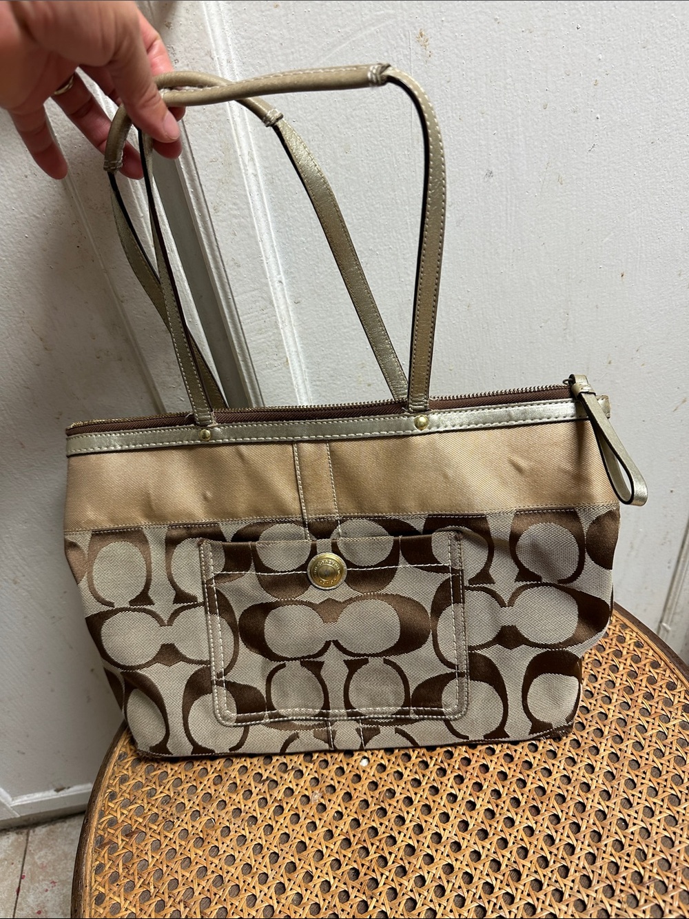 Coach Brown and Tan Signature Canvas Tote